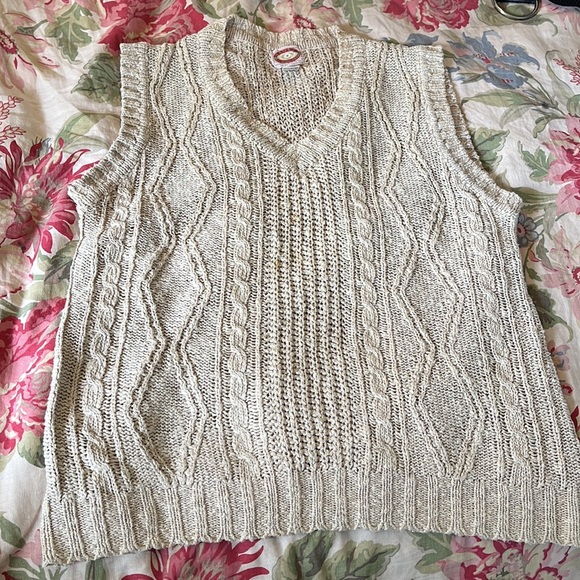 Vintage 80s BANANA REPUBLIC Size Medium Classic Cableknit Vest Linen & Cotton - Picture 12 of 16